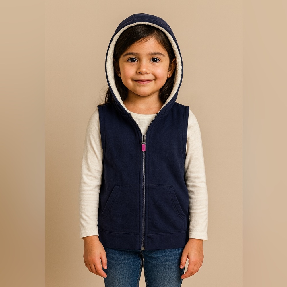 Navy Blue Kids Sleeveless Hoodie